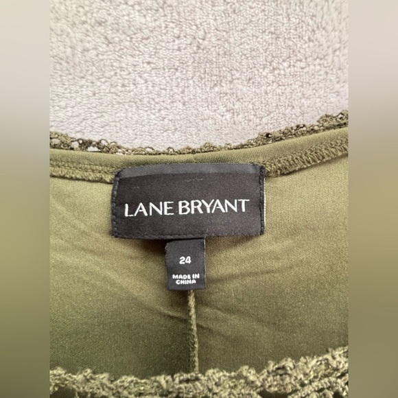 Lane Bryant Olive Green Knit Lace Overlay Boho Dress Sz 24 Flowy Peasant - Picture 4 of 7